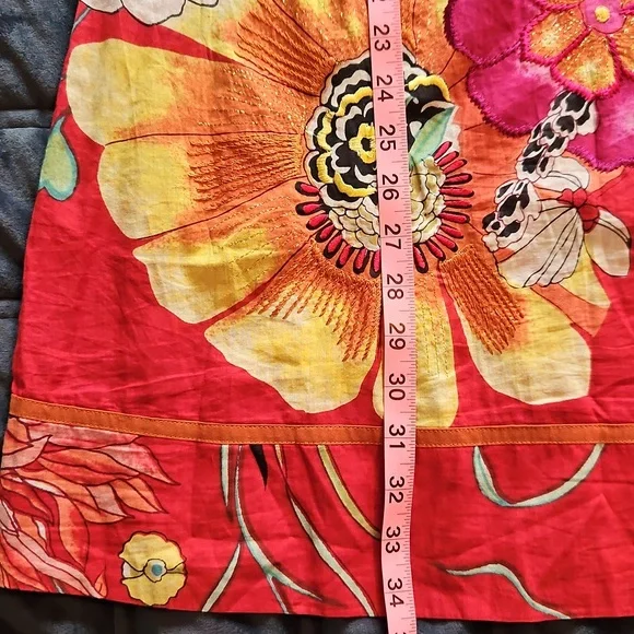 Ritu Kumar Red Floral Embroidered Cotton Dress, 4, XS, Boho, Beaded, Vacation - Picture 11 of 12